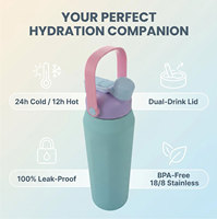 Bouteille d'eau portable en acier inoxydable de qualité supérieure 2-en-1 avec double couvercle, bec large et paille, sans BPA, anti-fuite, livrée en coffret cadeau