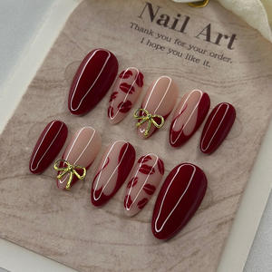30 <span class=keywords><strong>faux</strong></span> <span class=keywords><strong>ongles</strong></span> en amande français pour le Nouvel An, design lèvres rouges, Saint-Valentin, simple nœud métallique, <span class=keywords><strong>faux</strong></span> <span class=keywords><strong>ongles</strong></span> complets, <span class=keywords><strong>ongles</strong></span> imprimés - Product Image 1