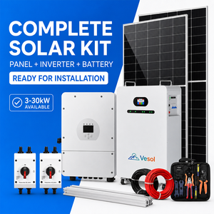 Kit Solar Completo para el Hogar, Paneles <span class=keywords><strong>Solares</strong></span> <span class=keywords><strong>de</strong></span> 3-30kW, Inversor Híbrido MPPT, Batería LiFePO4, Cables, Soportes, Listo para Instalar - Product Image 1