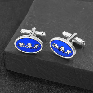 กระดุมข้อมือและฝาครอบด้านล่างแบบวงกลมสีน้ำเงิน ทำจากโลหะผสม สำหรับเสื้อเชิ้ตผู้ชาย ของขวัญสุดพิเศษสำหรับการแข่งขันไตรกีฬา ปี 2026 - Product Image 1