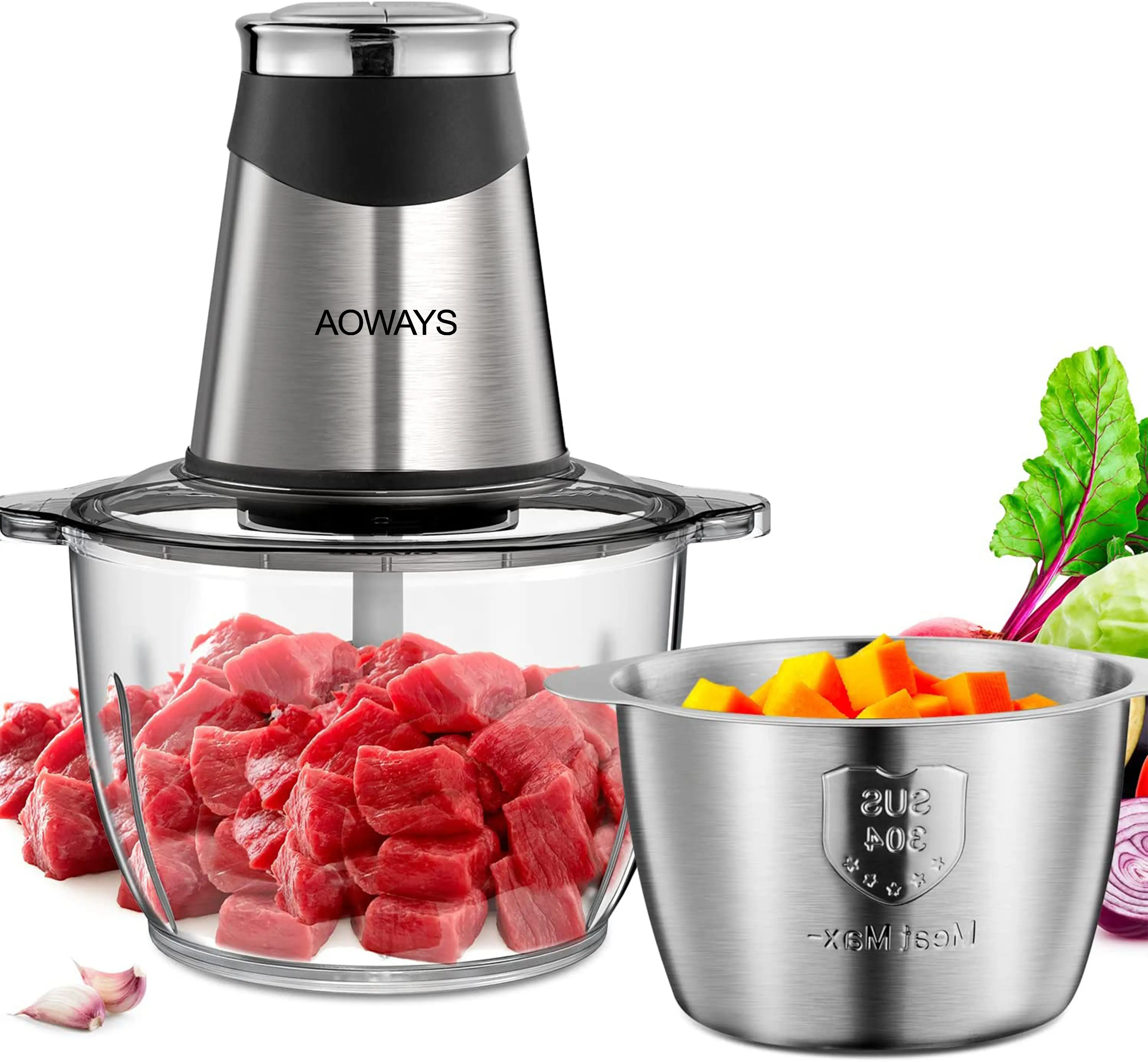 Manufacturer Food Processors Electric Food Chopper 2 Bowls with 300W Powerful Copper Motor for Baby Food, Meat, Nuts