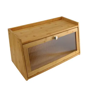2024 Venta caliente al por mayor caja de pan de madera caja de pan Decoración de cocina de bambú caja de pan con tapa de madera