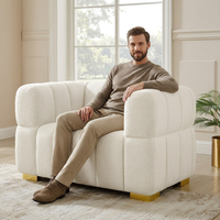 Ensemble de 2 fauteuils Cloud modernes en tissu bouclé, avec accoudoirs hauts et pieds en métal - Crème, pour appartement, chambre et salon