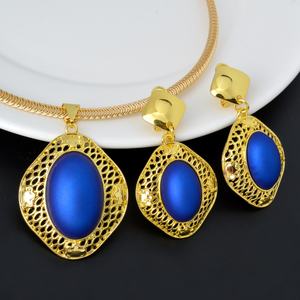 Brazilian Dubai Copper 14K <b>Gold</b> Plated Zircon Bridal Party Wedding <b>Earring</b> and Pendant Necklace Jewelry <b>Set</b> for Women - Product Image 1