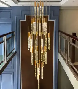 Tùy chỉnh thép không gỉ cầu thang LED Deco ánh sáng mặt dây chuyền khách sạn phòng khách hiện đại cao Trần Đèn Chùm Pha Lê