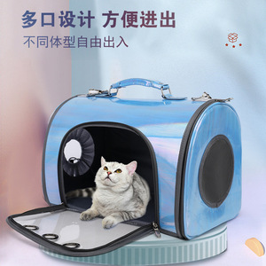 กระเป๋าใส่สัตว์เลี้ยงแบบสะพายหลัง PVC โปร่งใส พับเก็บได้ พกพาสะดวก สำหรับแมว สุนัข สีฟ้า - Product Image 3
