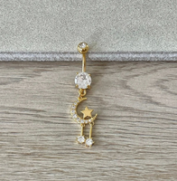Anneaux de nombril en acier inoxydable, anneaux de nombril, piercing corporel, plaqué or, papillon, chirurgical, CZ, anneau de nombril lune, bijoux 18K
