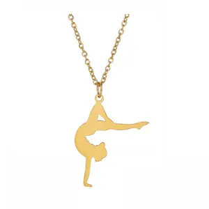 Nouveau gymnaste Ballet danse fille pendentif collier pour femmes couleur or en acier inoxydable collier bijoux fête des mères cadeau