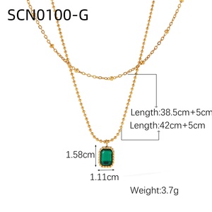Dainty 18K Gold Plated PVD Waterproof Zircon Metal <strong>Beads</strong> Chain Stainless Steel <strong>Emerald</strong> Necklace Jewelry - Product Image 6