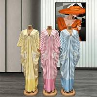 Robe décontractée ample pour femme, style Dashiki Kaftan, à rayures et col en V, avec poches en dentelle, grande taille, collection 2026, tendance africaine, idéale pour les vacances