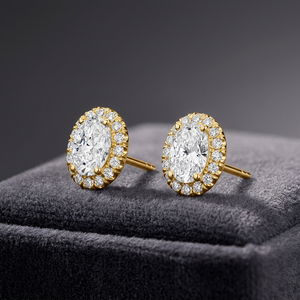 Bezel-Set Oval Cut Diamond <b>Halo</b> Stud <b>Earrings</b> - Product Image 3
