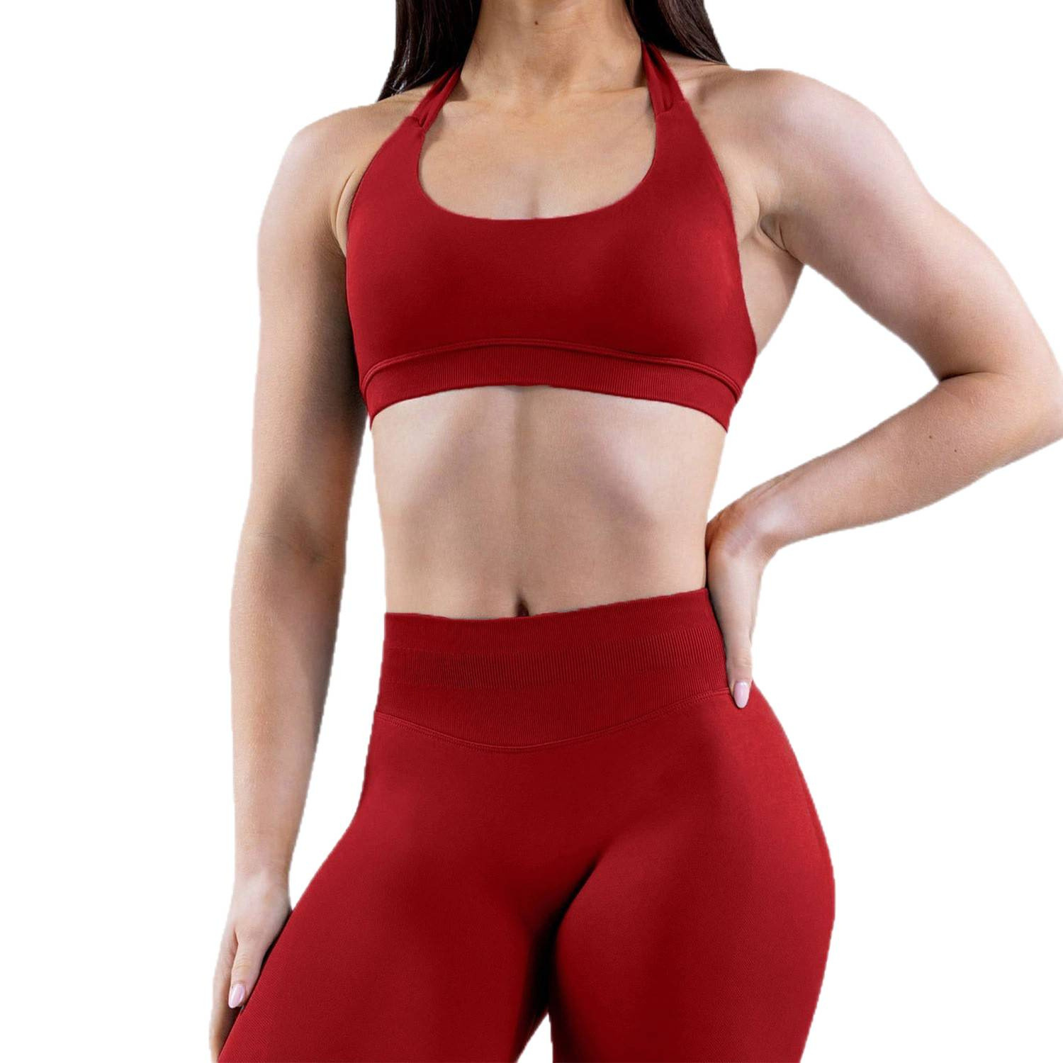 Womens Sportswear Custom Logo Backless Halter Neck Yoga Sports Bra High Elastic Seamless Fitness Top Workout Bra for Women