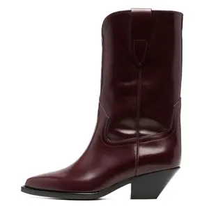 Stivaletti Texan con punta smussata stivaletti kaki larghi larghi con cerchio alto G Cowgirl Western Boots bordeaux