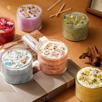 Bougie parfumée aux fleurs séchées, verre transparent, cire marbrée, pour cadeaux botaniques, emballage personnalisé, MSDSREACH, vente en gros