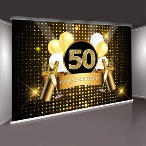 Sensfun tapisserie joyeux 50e anniversaire toile de fond 10x8ft noir or photographie adulte hommes fond fête d'anniversaire - Product Image 2