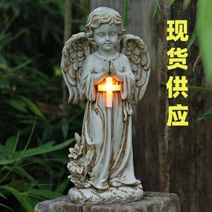 Adornos de Oración Grabados de Estilo Europeo de Resina para Decoración de Cementerios y Jardines, Monumentos de Ángeles Solares para Patio y Césped - Product Image 2