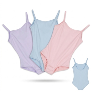 Maillot de Ballet para Niñas con Tirantes Finos en U, Color Pastel Sólido, Alta Elasticidad, Body Básico para Entrenamiento de Danza - Product Image 1