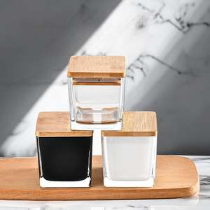 โหลเทียนขนาด80มล. 135มล. 300มล. 640มล. ทรงสี่เหลี่ยมสีดำสีขาวแบบกำหนดเองพร้อมฝาไม้ไผ่ - Product Image 2