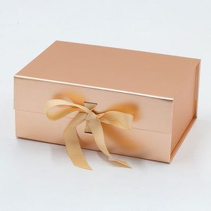 Custom Elegant Flat Fold Pack Bulk Magnetic Closure Rose Gold Gift <b>Box</b> with Ribbon Bow - Product Image 1