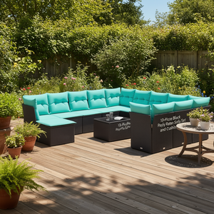 Elegante Set di Divani da Esterno in Polyrattan Nero con Cuscini, 13 Pezzi di Arredamento per Giardino - Product Image 2