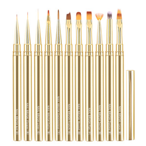 Pinceau à ongles en métal doré à poils ondulés, pinceau ovale pour liner de cheveux, pinceau pour gel ombré français avec poils synthétiques doux - Product Image 5