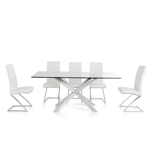 Modern Luxury Stylish Rectangular <strong>Dining</strong> <strong>Tables</strong> Clear Glass Stainless Steel Contemporary <strong>Dining</strong> <strong>Table</strong> Set - Product Image 2