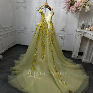 Jancember ANY29 Elegant Light Yellow 3D Floral Flower Vestidos de noche hinchados Vestidos - Product Image 3