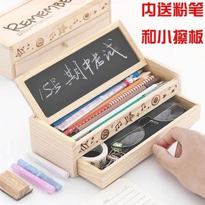 Trousse à crayons double couche en bois avec tiroir et tableau noir, organiseur de bureau pour étudiants, boîte de rangement - Product Image 2