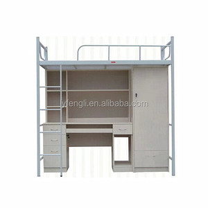 Lit superposé double moderne de qualité supérieure avec escalier, bureau et glissière, structure métallique démontable, garantie 1 an pour dortoir - Product Image 2
