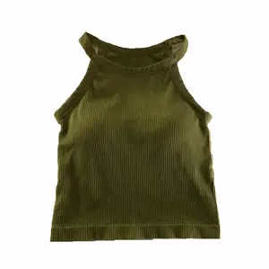 Factory Custom Knitted Women Vest Hanging Neck Vertical Stripe Tank Top Sleeveless High Quality Tank Top.