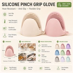 <b>Silicone</b> Pinch Grip Glove Heat Resistant Anti Slip Oven Mitt Kitchen <b>Tool</b> 110x85x79mm Multi Color Available - Product Image 1