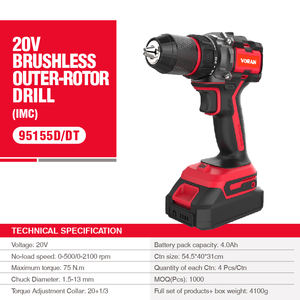 מקדחת אימפקט חשמלית נטענת ללא פחמים עם צ'אק מתכת 13 מ\\\"מ, 65 ניוטון-מטר, ניידת לבית, אלחוטית, עם סוללת ליתיום, מברגה חשמלית - Product Image 4