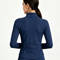 Veste de yoga respirante unie pour femme 2026 avec fermeture éclair, coupe ajustée, col montant et poches arrière – Idéale pour le fitness et la course à pied