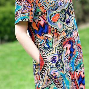 Spring Summer Korean Style Floral Loose Dress O Neck Natural Waist Polyester Women's Plus Size Curvy Middle Aged Mothers Trendy - Product Image 4