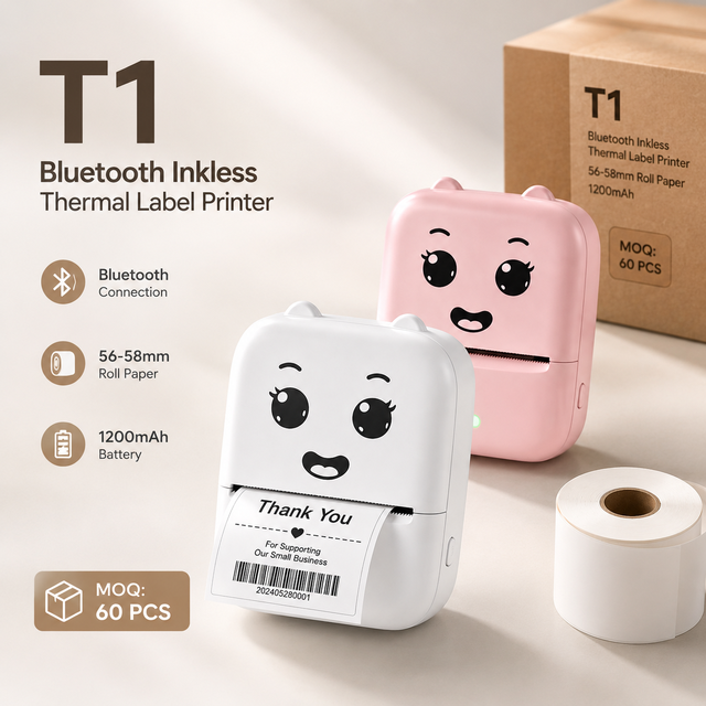 Original New Wholesale Mini  Thermal Label Printer 203DPI 1200mAh for Student Homework Home Organization Sticker