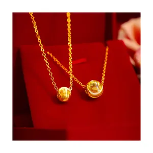 Wholesale Women's Gold-Plated Collarbone Necklace with Trendy O Chain 24K Gold Beads Pendant Brass Jewelry