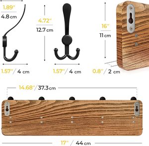 Perchero Rústico de Pared con 5 Ganchos Triples para Colgar, 17 Pulgadas, Resistente, de Madera de Pino Maciza Real, Perchero de Pared con Ganchos - Product Image 3