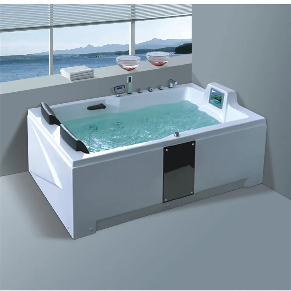 Hotel Project Hot Sale Double People Freestanding Acrylic Massage Bathtub Spa Whirlpool Bath Tub with TV