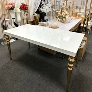 Luxury Long Rectangle Gold Stainless Steel And White Glass Hotel Wedding Dining <b>Table</b> Event - Product Image 4