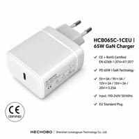 Chargeur USB-C PD 3.0 GaN 65W Shenzhen Lvxiangyuan avec OTP OVP, certifié ETL FCC CE UKCA RoHS CCC, port unique pour smartphone, prise EU US UK CN