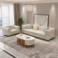 Modernes Samt-Chesterfield-Sofa-Set 3-teilig mit Liegefunktion und Holzbeinen für Wohnzimmer Sessel & Zweisitzer