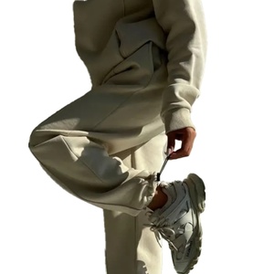 Conjunto Deportivo Informal para Mujer, Sudadera con Media Cremallera y Pantalones Jogger, Color Sólido, Manga Larga, Estilo Holgado, con Largo hasta el Tobillo - Product Image 3