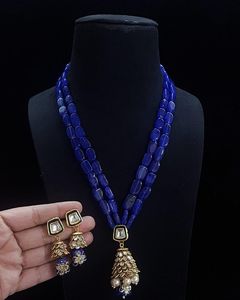 Indian Bridal Wedding <b>Jewellery</b> <b>Set</b> 2 Layer Long Necklace with Matching Earrings <b>Silver</b> Plated Traditional <b>Jewellery</b> - Product Image 3