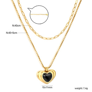 Collar de doble cadena con forma de corazón, colgante de piedra roja, negra y dorada, para uso diario, regalo, joyería - Product Image 4