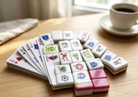 Table de Mahjong Américain Créative à Motifs Vifs, en Acrylique Stratifié Écologique de Luxe, Idéale pour les Fêtes Personnalisées