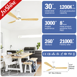 Ventilateur de plafond 1stshine 52 pouces 3 pales solides Moteur en cuivre Ventilateur de plafond à haut débit d'air avec lumières LED et télécommande - Product Image 3