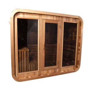 Salle de sauna extérieure à vapeur cubique en cèdre rouge traditionnel en bois massif pour le massage thermal à usage domestique - Product Image 1