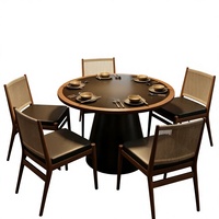 Ensemble table et chaises rondes de style rustique, grande table à manger, mobilier de restaurant, chaises vintage en bois massif, barbecue, hot pot