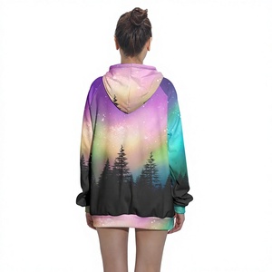 Sweat-shirt à capuche surdimensionné pour femme, imprimé forêt arc-en-ciel, manches longues, tricoté, respirant, vêtements d'automne - Product Image 3