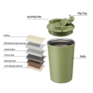 Arıtma kupası 380ml taşınabilir paslanmaz çelik termal yalıtımlı kahve seyahat kupa